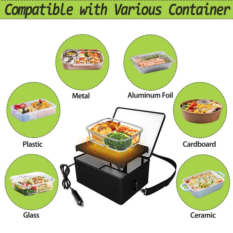 Rottogoon Portable Oven, 12V Car Food Warmer Portable Personal Mini Oven Electric Heated Lunch Box for Meals Reheating & Raw Food Cooking for Road Trip/Camping/Picnic/Family Gathering(Black) - Image 5